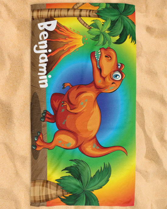 Personalized Dinosaur Dino T-Rex Kids Custom Name Beach Towel 