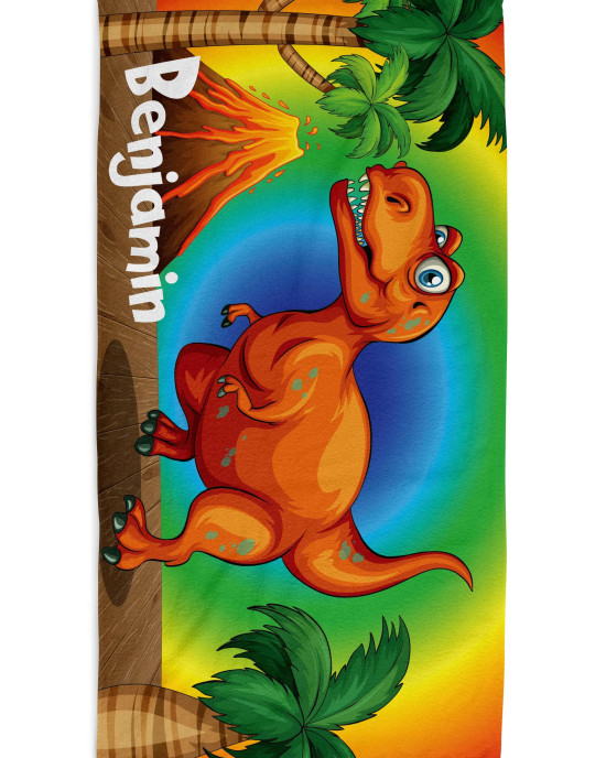 Personalized Dinosaur Dino T-Rex Kids Custom Name Beach Towel 