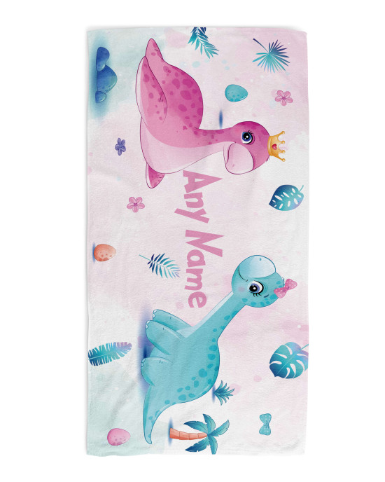 Girl Dino Kids Beach Towel – Custom Name Personalised Design