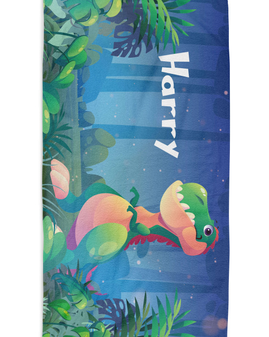 Personalized Dinosaur Dino T-Rex Kids Custom Name Beach Towel Microfiber & Cotton