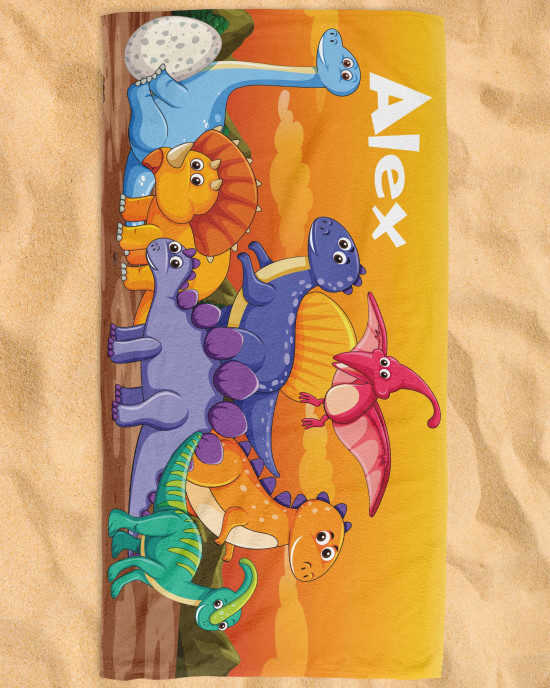 Personalized Dinosaur Dino Kids Custom Name Beach Towel Microfiber & Cotton