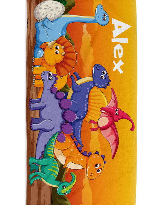 Personalized Dinosaur Dino Kids Custom Name Beach Towel Microfiber & Cotton