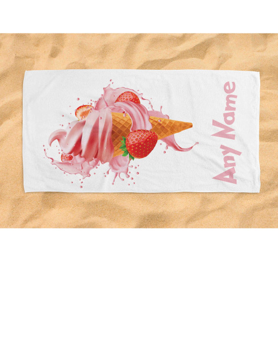Kids Strawberry Beach Towel Personalised Design with Custom Name