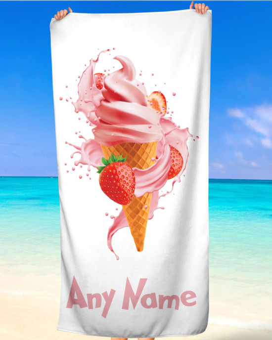 Kids Strawberry Beach Towel Personalised Design with Custom Name