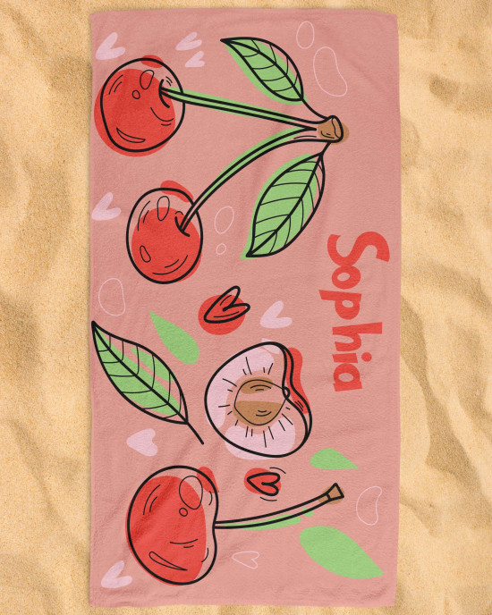 Personalized Baby Custom Name Beach Towel - Sweet Cherry Edition Microfiber & Cotton