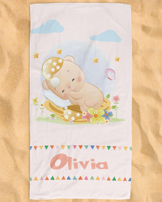 Personalized Baby Custom Name Beach Towel - Bear Edition Microfiber and Cotton