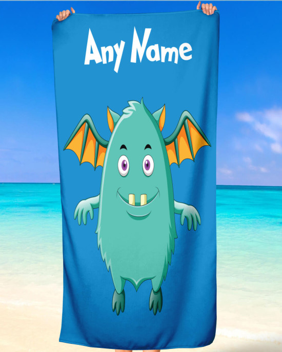 Funny Monster Kids Beach Towel – Custom Name Personalised Design