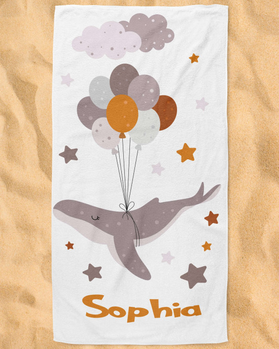 Personalized Baby Beach Towel - Custom Name Kids Whale