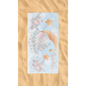 Personalized Baby Beach Towel - Custom Name Kids Elefant