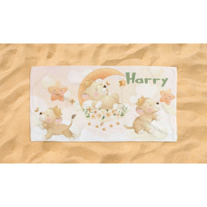 Personalized Baby Beach Towel - Custom Name Kids Lion