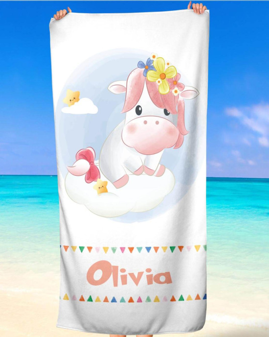 Personalized Baby Beach Towel Custom Name Microfiber & Cotton